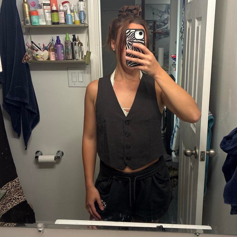 Brown pinstripe vest with buttons